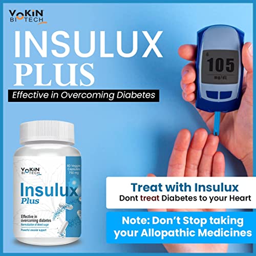 Image of Vokin Biotech Herbal Insulux Plus For Endocrine Health and Diabetes Control Berberine 200mg and Milk Thistle 200mg (60 Capsules) With Vijaysar Glass Natural Herbal Tumbler