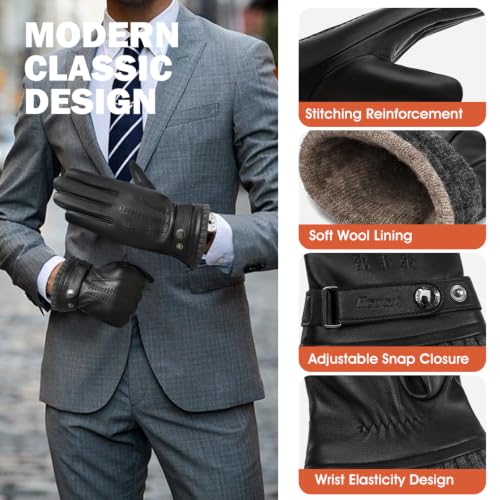 Houart Men's Genuine Sheepskin Leather Gloves,Winter Driving Gloves Black | Genuine sheepskin leather,warm wool lining,full-hand touchscreen,anti-slip grip,S-XXL - image 2