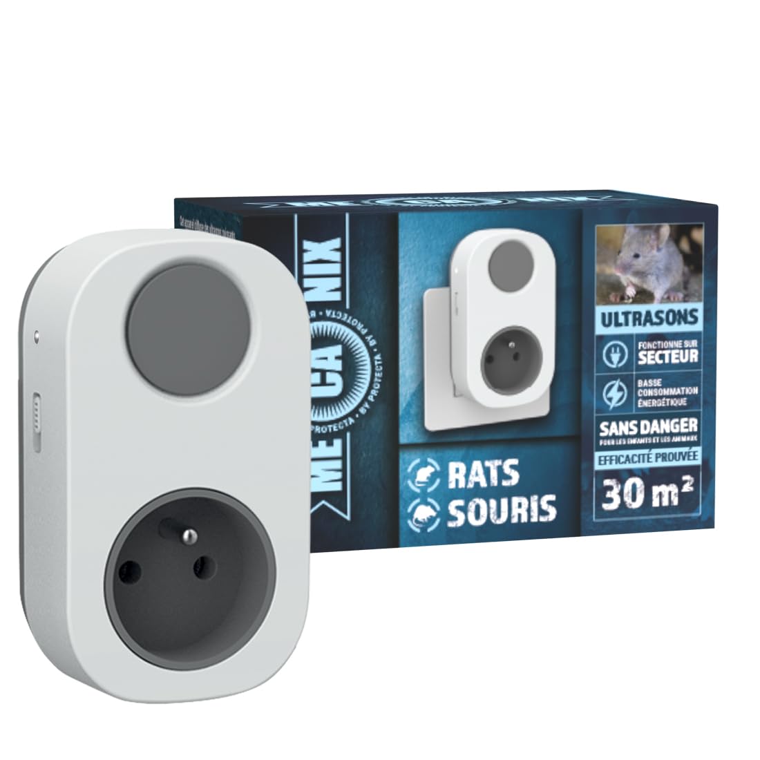 Mecanix®- Répulsif Souris et Rats – Ultrasons Souris et Rats à Fréquences Variables, 30-​50m² - sans Danger pour Enfants et Animaux – Anti-​Rongeurs Efficace pour l'Intérieur (Ultrasons 30 m²)