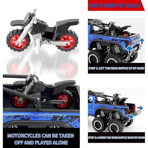 Image of Exclusive 1:24 Raptor F150 Alloy Metal Diecast Car for Kids Pull Back Die Cast Metal Pullback Toy car with Openable Doors Light Music Boys Gifts Toys