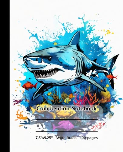 Shark Swimming with the Fishes Wide Ruled Composition Notebook
