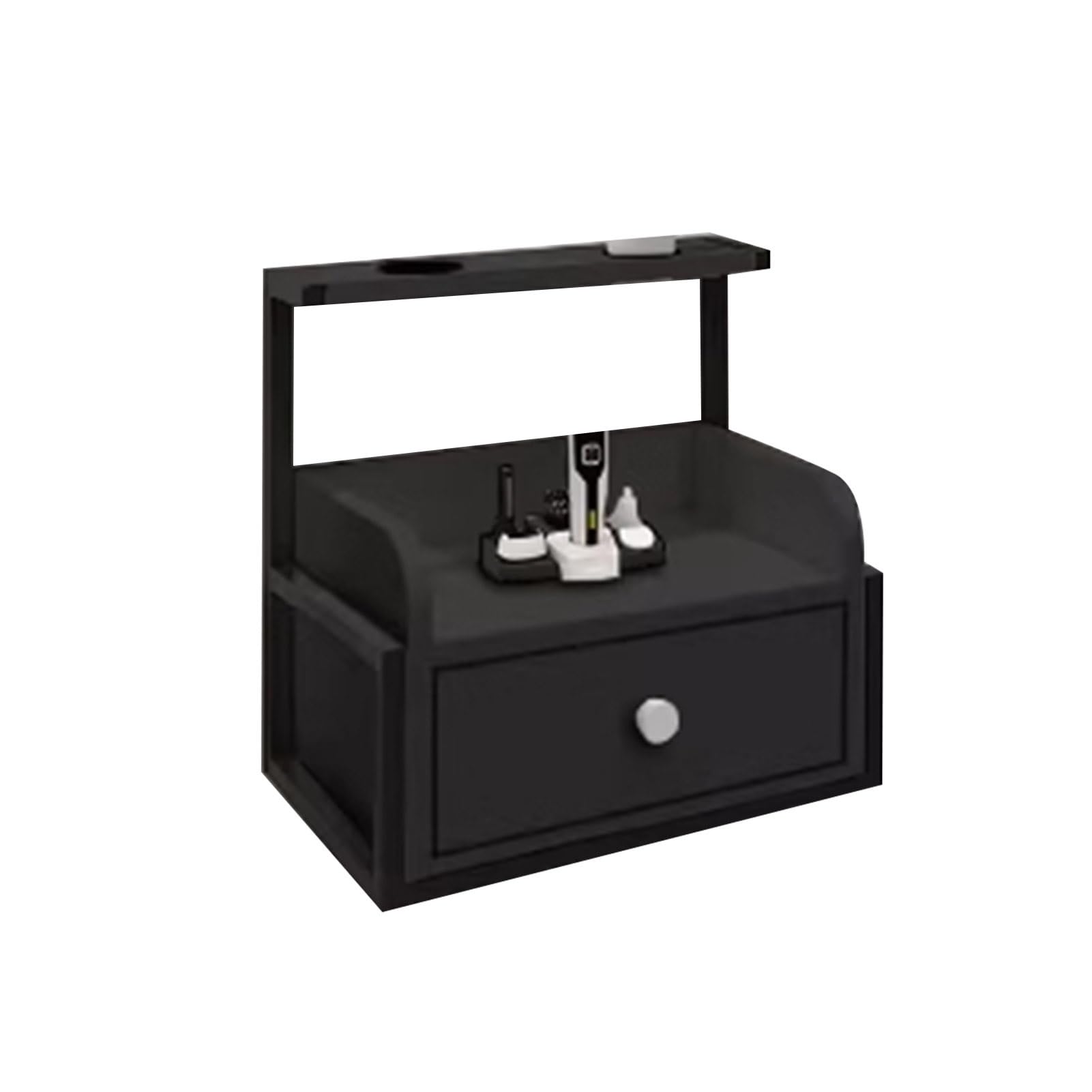 Barber Shop - Armario de almacenamiento montado en la pared con cajones, soportes para secador de pelo y organizador (negro, 40 x 30 x 38 cm)