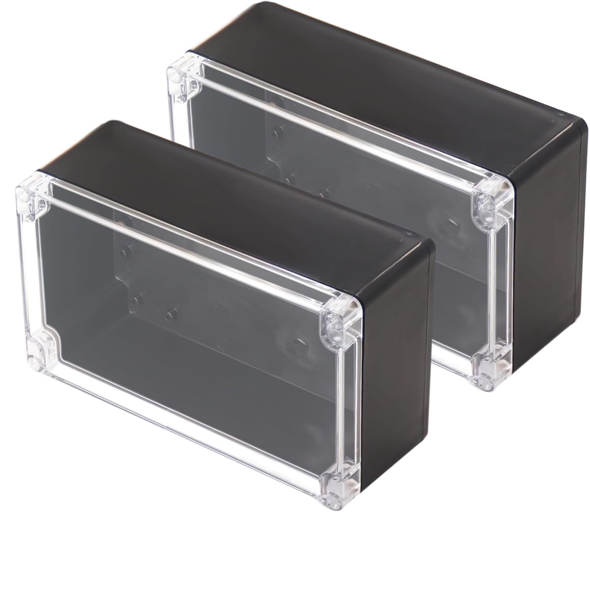 Otdorpatio Project Box IP65 Waterproof Junction Box ABS Plastic Black Electrical Boxes DIY Electronic Project Case Power Enclosure Clear Cover 7.87"x4.72"x2.95"(2Pcs)