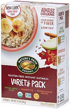 Nature's Path Organic Gluten Free Instant Oatmeal Variety Pack, 48 Packets (Pack Of 6) Non-GMO, Plant Based Protein, High In Fiber, Spiced Apple Plus Flax, Homestyle, Brown Sugar Maple 11.3 Ounce