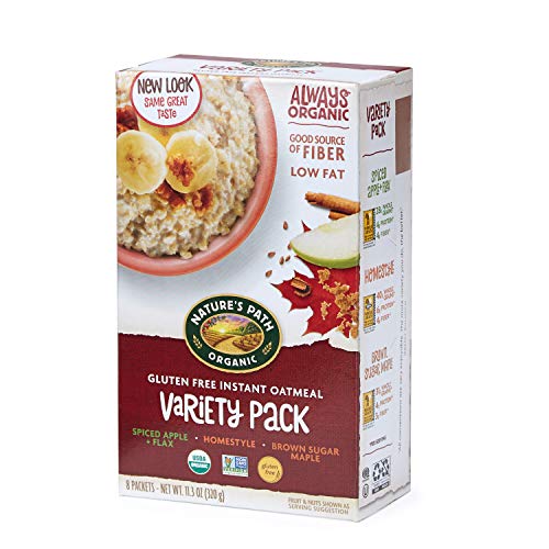 Nature's Path Organic Gluten Free Instant Oatmeal Variety Pack, 48 Packets (Pack Of 6) Non-Gmo, Plant Based Protein, High In Fiber, Spiced Apple Plus Flax, Homestyle, Brown Sugar Maple 11.3 Ounce #TOP4