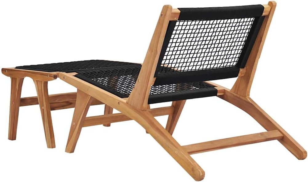 vidaXL Deckchair, Patio Lounge Chair with Footrest, Sunlounger, Sunbed for Backyard Poolside Porch Balcony Lawn, Solid Teak Wood and Rope