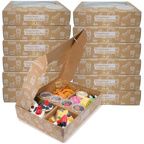 Brown Pastry Box Grease Proof 12 Set, 24pt Thick Cardboard Dessert Box w/Window, Deli Snack Bakery TakeOut Containers for Friendsgiving Party 4-7 people 12"x10"x2.5" Cover