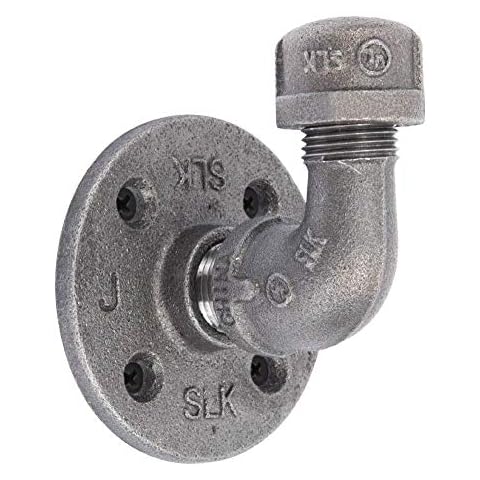 Industrial Pipe Decor Single Coat Hook - Heavy Duty Wall Mounted, Rustic Iron DIY Style, Steel Grey Black For Entryway, 1/2” Inch Threaded Floor Flanges Fittings and Elbows, 1 Floating Hooks Kit Cover