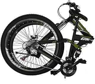 Eurobike Adult Folding Bike,27.5 Inch Mountain Bike,21 Speed Full Supension Mountain Bike,Folding Bicycle for Adults Men and Women,Disc Brake Foldable Bicycle Armygreen