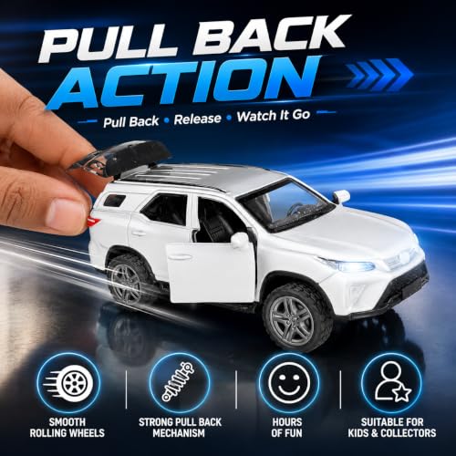 Image of Fortuner 1:32 Scale Die Cast Metal Toy Car with Pull Back Action, Light & Sound, Openable Doors,& Boot | Metal Body SUV Model Car for Kids Boys Girls & Collectors (Random Colour)
