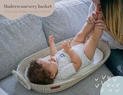 Lu & Ken Wicker Baby Changing Basket with Thick Pad & Waterproof Cover - Baby Changing Table Topper Moses Basket - Nursery Rattan Bassinet - Diaper Change Station - Woven Seagrass Dresser Topper Tray - Thumbnail 2