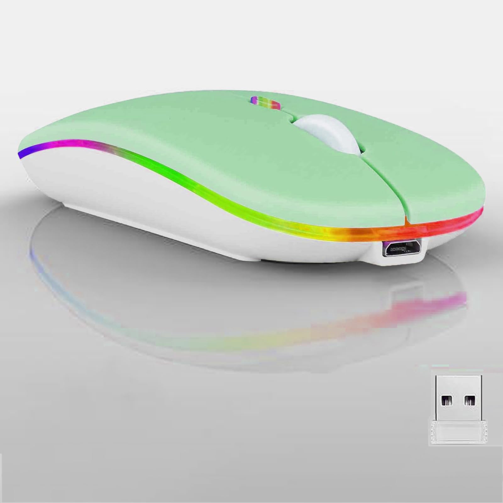 Wireless Bluetooth Mouse,LED Dual Mode Rechargeable Silent Slim Laptop Mouse,Portable(BT5.2+USB Receiver) Dual Mode Computer Mice,for Laptop,Desktop Computer,ipad Tablet,Phone,TV (Green)-image-32