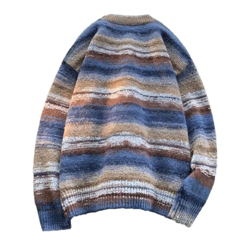Men's Tie-Dye Knitted Sweater Crew Neck Knitted Pullover Contrast Color Long Sleeve Knitted Warm Cashmere Sweater