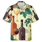 Grape Wine Hawaiian Shirt for Mens - Wine Bottle Summer Shirt, Button Down Shirt Short Sleeve (MP_Wine_18) Size 2XL