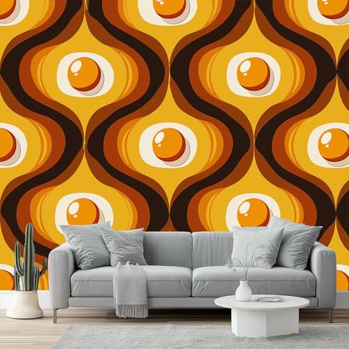 Papel pintado Huevos escalfados, patrón divertido Papel pintado tejido no tejido 200 x 140 cm decoración Pared decorativos Tv Fondo Pared Dormitorio Murales Papel Tapiz Moderno Marrón amarillento
