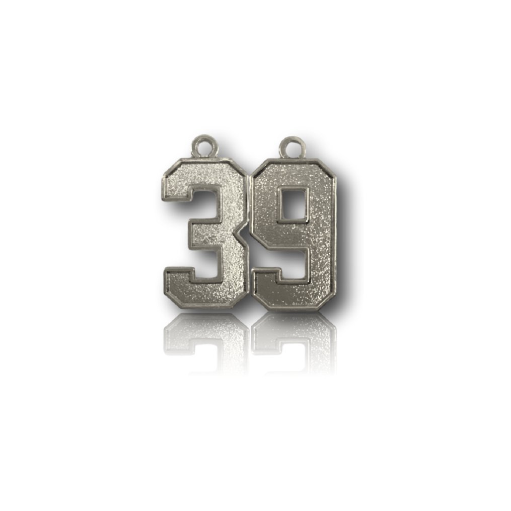 Number 39 Silver Plated Jersey Style Sports Necklace Charm Pendant (0.8