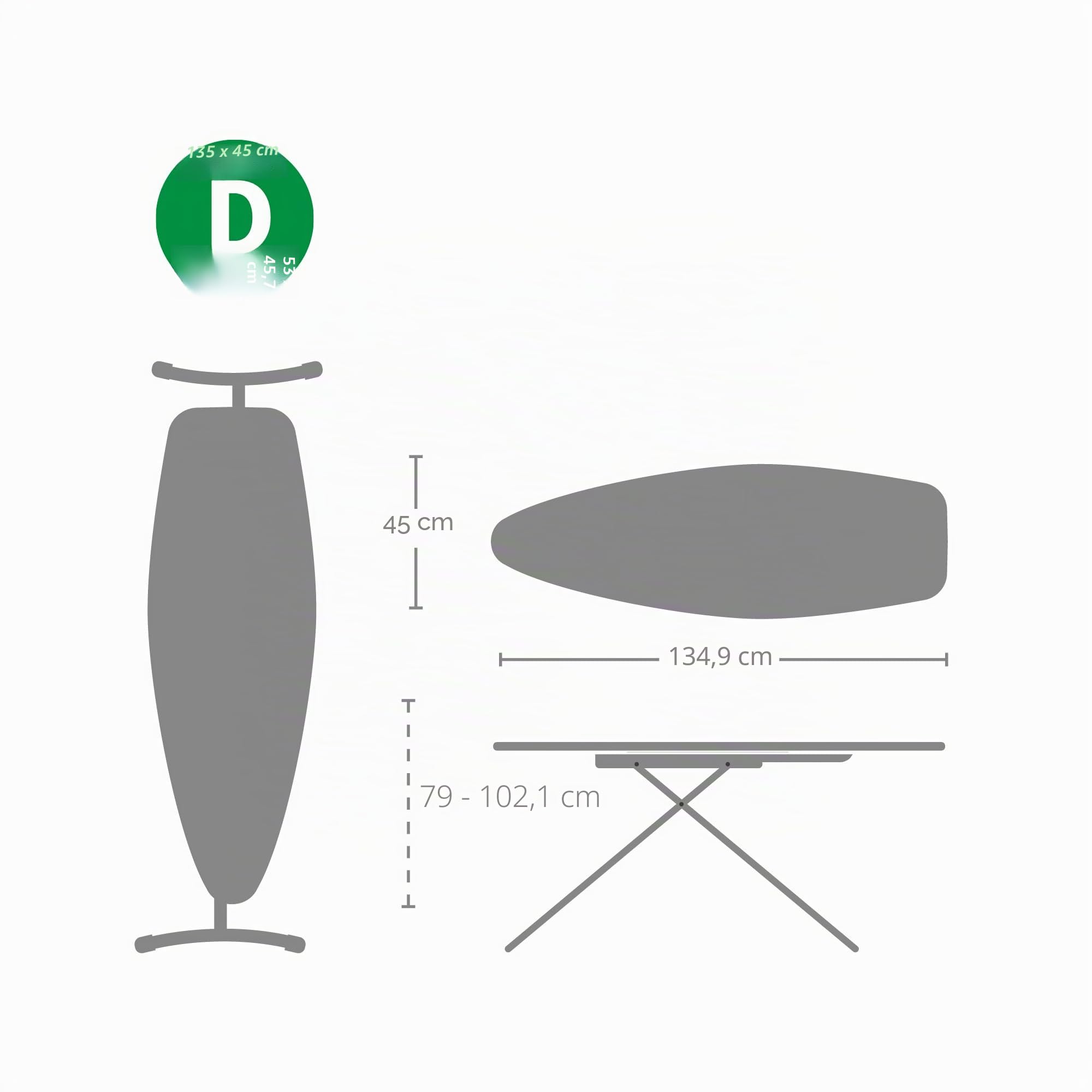 Brabantia - Mesa de Planchar D - para Plancha y Generador de Vapor - Universal Ajustable - No se Desliza y No Araña - área de Apoyo Resistente - Plegable - Spring Bubbles - 135x45 cm
