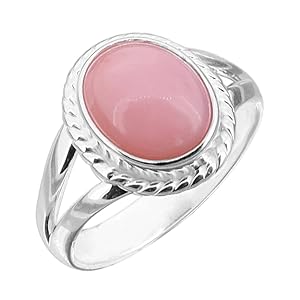 Pink Opal Silver Ring | Natural Oval Cabochon Pink Opal Ring | Sterling Silver 925 | Handmade Jewelry (12)