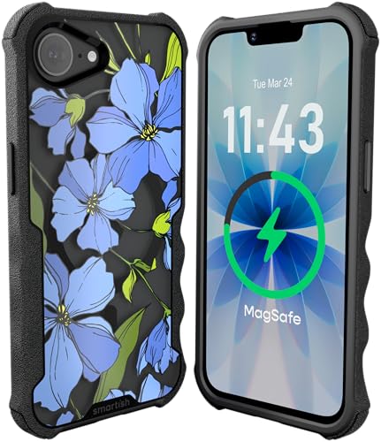 Image of Smartish iPhone 17e /16e MagSafe Case - Gripzilla Protective Magnetic Case for Men [Rugged + Tough] Military Grade Heavy Duty Grip Armor - Drop Tested for iPhone 17e /16e - Blue Blossoms