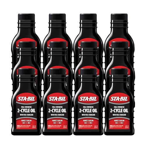 STA-BIL Full Synthetic 2-Cycle Oil - With Fuel Stabilizer For Up To 12 Months Protection - 1 Gallon Multi-Mix - 50:1/40:1 Mix Ratios - Low Smoke Formula, 2.6 fl. oz. (22403-12PK)