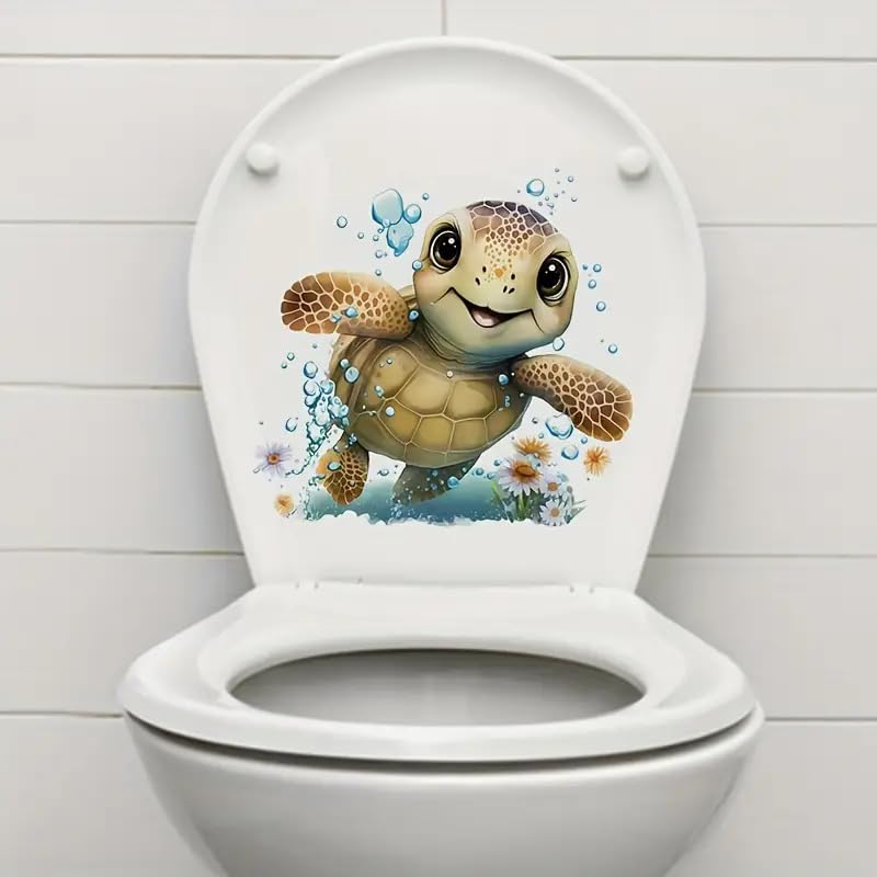 Christmas Sea Turtle Marine Toilet Cover Sticker Decals,Spring Flower Leaf Butterfly Waterproof Toilet Lid Tank Seat Decals Cistern Self-Adhesive Bathroom Wall Sticker