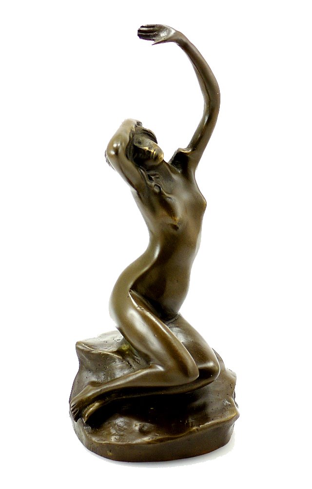 Kunst & Ambiente - Erotische Wiener Bronzefigur - Frauenakt auf Stein - signiert von Moren - Dekorative Statue - Skulpturen online kaufen - Wohndeko - Innen