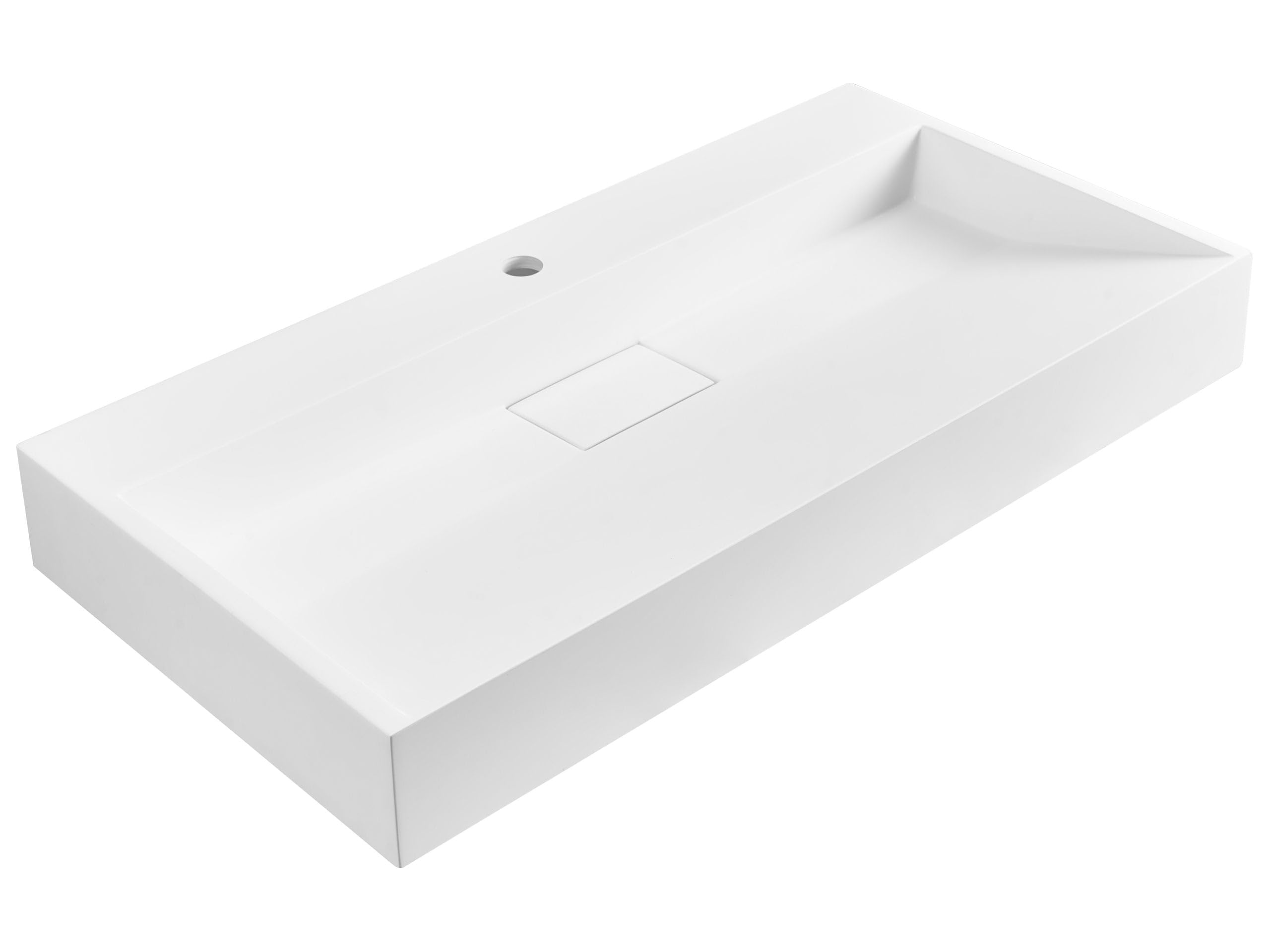 Lavabo suspendido de pared clásico rectangular fundición mineral acabado mate 90 x 46 cm blanco Quenko