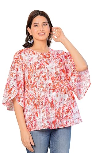 Image of Yash Gallery Women's Cotton Dobby Tie And Dye Straight Regular Fit Top