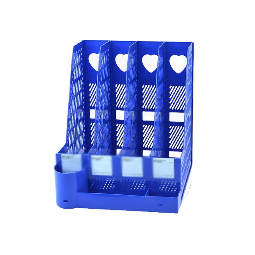 Estante para archivos File Rack Desktop Organizer Soporte de archivo vertical con clasificador de lápiz y cestas de almacenamiento 4 compartimentos verticales for oficina Para organización y almacenam