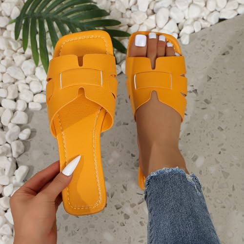 Image of Women's Dressy Casual Flat Sandals, Elegant Comfortable Slip-On Slides with Textured Upper, Versatile Dressy Style for Everyday Wear