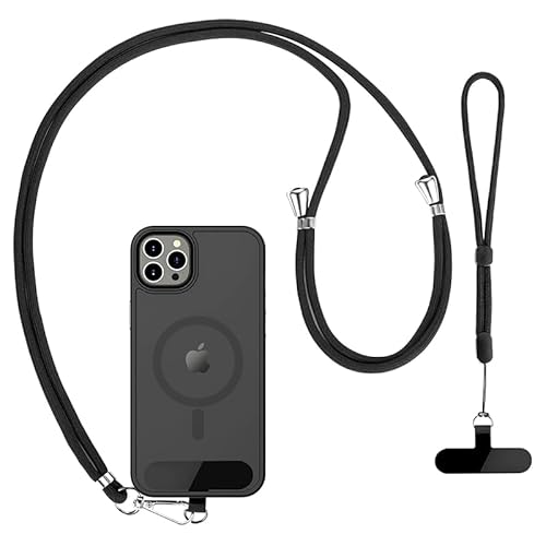 Set di 2 cordini da polso per telefono, 1 cinturino da polso e 1 tracolla regolabile e rimovibile, per donne e uomini, adatto per la maggior parte degli smartphone, nero