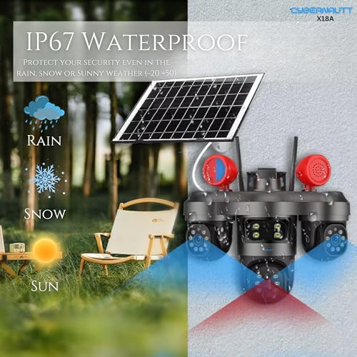 Image of XUGA - Cybernautt X18A 18MP 3 Lens PTZ Solar 4G Sim Outdoor CCTV with 3 View | 360 | Night Vision | Motion Detection| Siren Horn| Red Blue Light | All 3 Lens Mobile Controlled | Use Air-tel 4G Sim