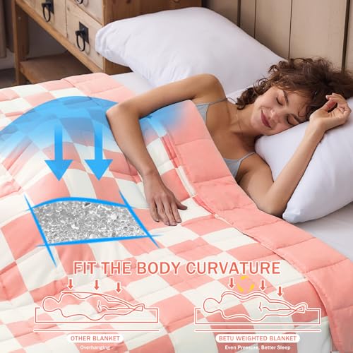 Pink Checkered Weighted Blanket for Adults 20lbs, 60"x80" Queen Size, Cooling Heavy Blanket for 130-220lbs with Premium Glass Beads, Soft Thick Big Blankets for All-Season Sleeping Comfort Breathable