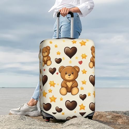 Brown Teddy Bear Hearts Stars Luggage Cover Suitcase Cover Protector Travel Suitcase Cover4