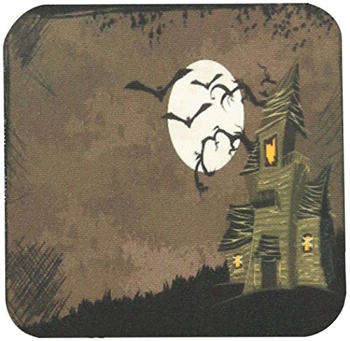 3dRose LLC cst_65452_2 Soft Coasters, "Halloween Haunted House with a Moon and Bats", Set of 8