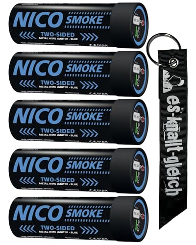 Rauchkörper Smoke Grenades 50 Sekunden beidseitig im 5er Pack in Rot Blau Gelb Grün Orange Lila Grau Weiß von NICO Europe mit Anhänger (Blau) Rauchkörper Smoke Grenades 50 Sekunden beidseitig im 5er Pack in Rot Blau Gelb Grün Orange Lila Grau Weiß von NICO Europe mit Anhänger (Blau)