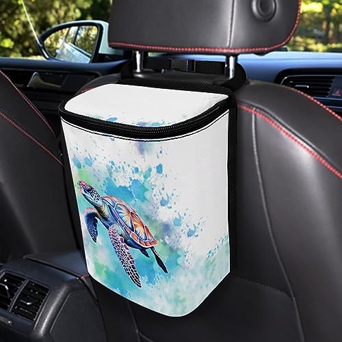 Image of DISNIMO Tie Dye Car Trash Can Easy-to-Install Car Accessory Interior, Sea Turtle Leak-Proof Car Garbage Can Bin Organizer Storage Bag for The Back Seat of Any Cars, Sedans, SUVs & Trucks