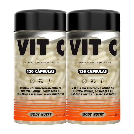 Kit 2x Vitamina C 1000mg Por Dose Pote 120 Capsulas Ácido ascórbico Auxilia no Sistema Imune Antioxidante Rende 120 Doses Matéria Prima Importada - Body Nutry