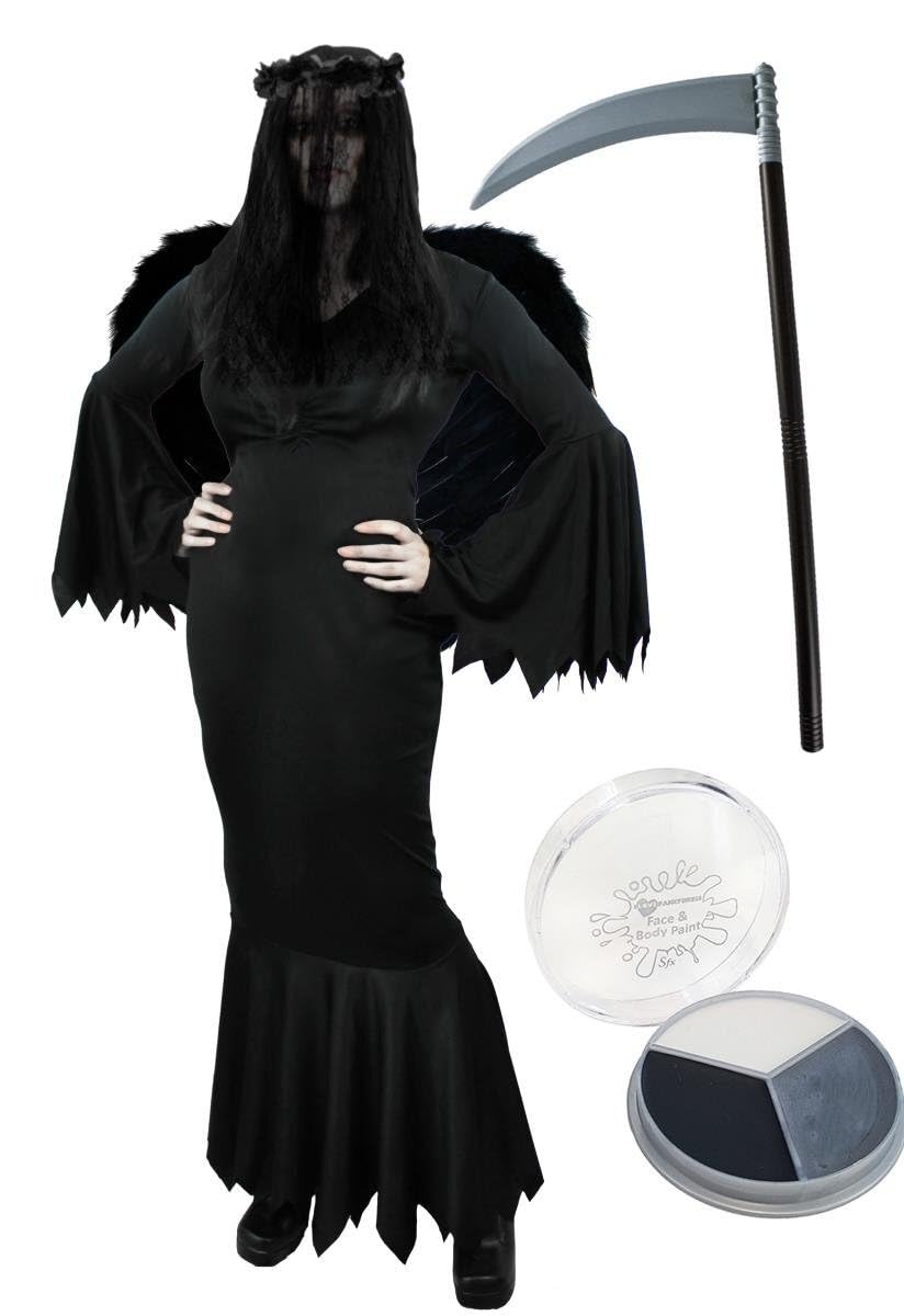 Costume De Faucheuse,Costume Halloween,Déguisement Faucheur Hallowe A Capuchon Noireavec Halloween Faucille Masque De Amz B0