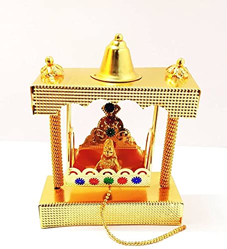 Balgopal / Laddu gopal in swing jhula/Krishna Jhula palna for Temple,Pooja Room, Decor Your Home,Office 10 cm (Cast Ironn, Gold)