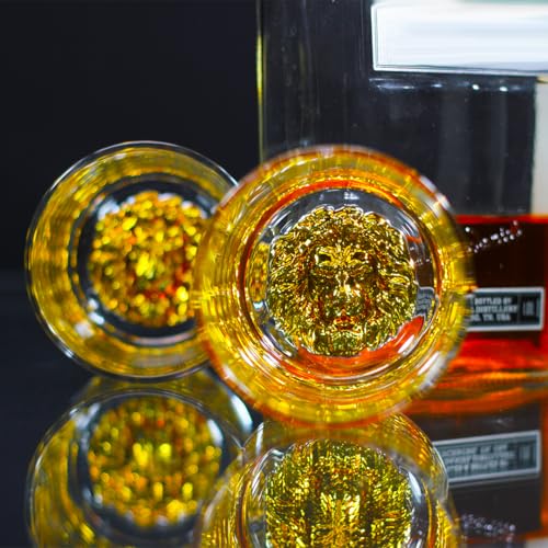 Image of Melbify Gold Lion Whiskey Glass Gift Set | 4 Pc Set | 300 ML| Ultra Premium | Gold-Bottomed | Imported | Luxurious | Ideal for Wedding Gifts, Anniversary, VIP and Corporate Gifts