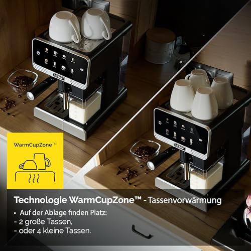 Yoer Kaffeevollautomat mit Milchsystem, Kaffeemaschine, 8 automatische Programme, Touchscreen, 20 bar, 1350W, Milchaufschäumer, Espresso, Cappuccino & Latte, 2-Tassen-Funktion, Creamo EMF03BK, schwarz – Ansicht 5