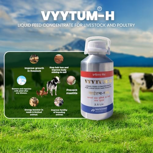 Image of Pharma Vyytum-H Veterinary Vitamin H with Vitamin D3 and Vitamin E Liquid Feed Supplement for Cattle, Cow, Buffalo, Poultry, Goat, Sheep and Farm Animals (2.5 LTR)