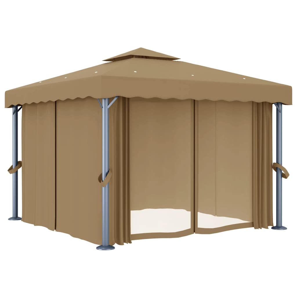 Altana Ogrodowa z Zasłonami 3x3 m Taupe Aluminiowa z Moskitierą