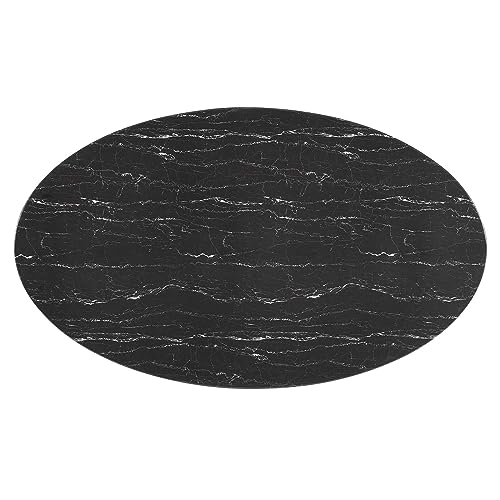 Image of Modway Lippa Oval 78 inch Artificial Marble Mid-Century Modern Dining Table in White Black