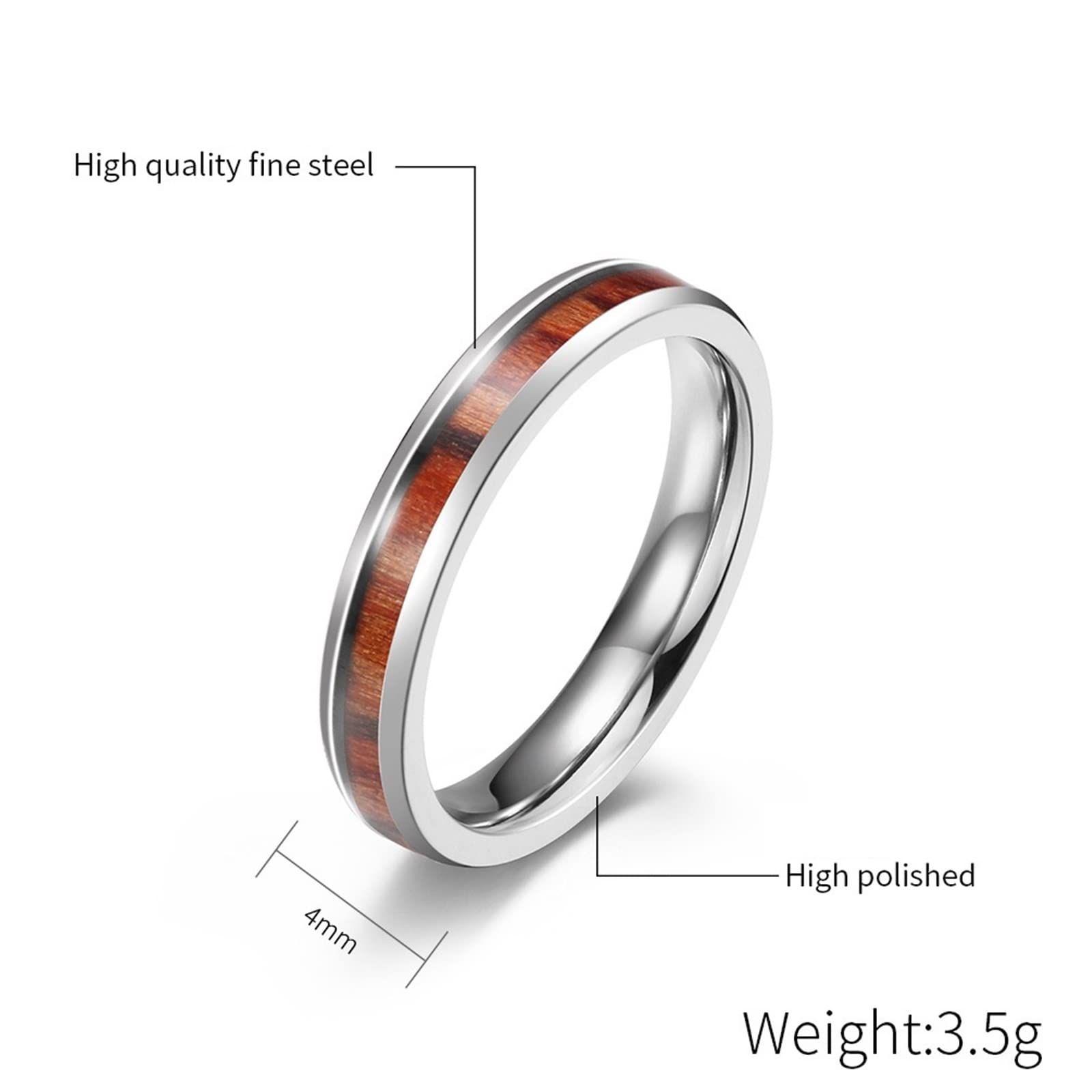 Anillo Boda Plata Pareja, Anillos Boda Mujer Acero Inoxidable 2 Piezas Anillo de Madera con Incrustaciones de 4mm