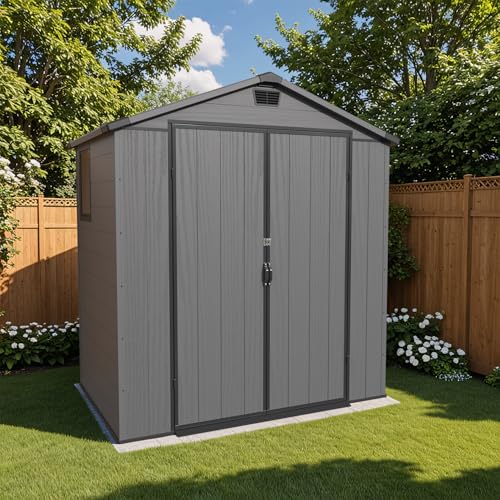 Image of Patiowell 6X4 FT Plastic Outdoor Storage Shed with Floor, Resin Garden Shed