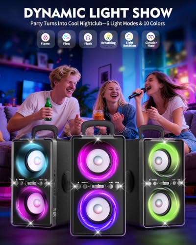 Image of YIER Bluetooth Speaker, 200W Peak Loud Stereo with Big Bass, 20H Playtime, TWS, Fast Charging, Portable Handle, Wireless Large Boombox Bocina with LED Light for Party Outdoor Backyard Camping