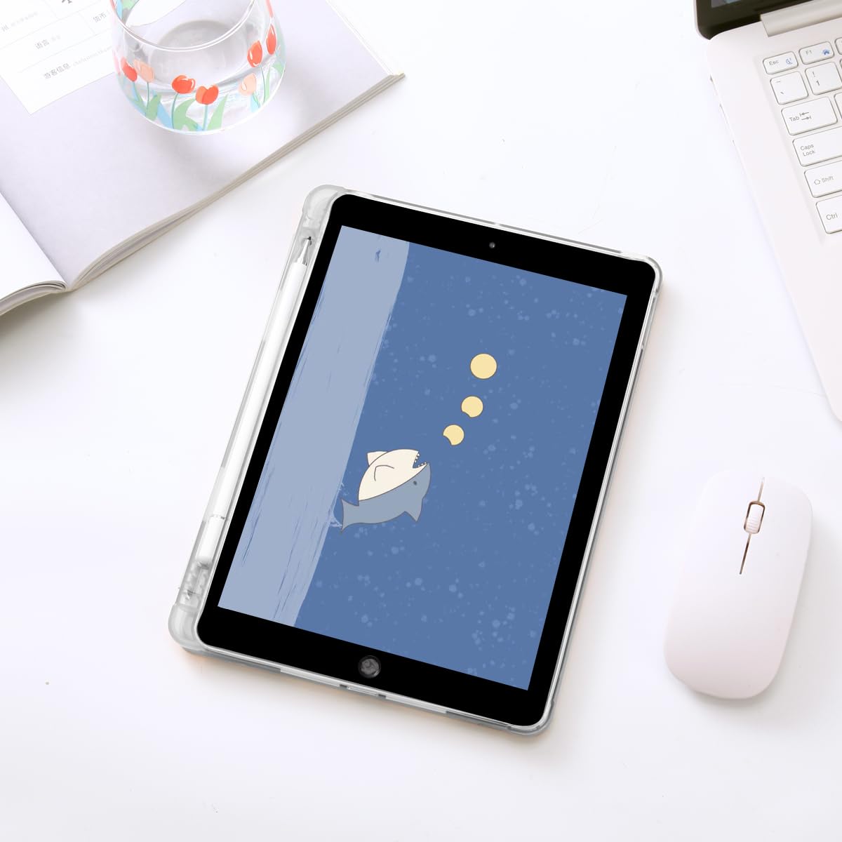 Étui de protection pliable en cuir souple avec porte-crayon pour iPad 10{^>e<^} génération 2022 11"/iPad (A16) 11{^>e<^} génération 2025 11" Motif tortue de mer bleue