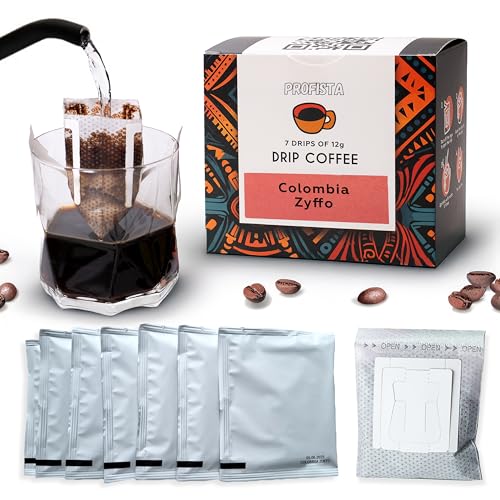 PROFISTA Bolsa de Filtro, Colombia Zyffo, Bolsitas de en Infusión - para Llevar, Café para el Día del Padre - Set de Café para Camping, 100% Arabica Molido, 7 x 12g (Colombia)